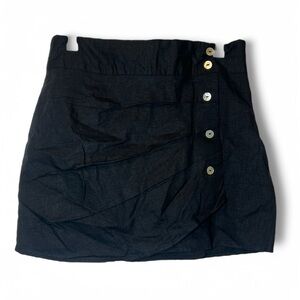Forever 21 Black Linen Blend Button Mini Skirt with Mother of Pearl Button Large